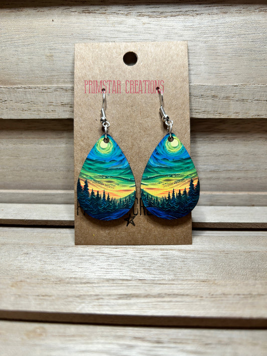 Swirled Paper Northern Lights Teardrop Earrings