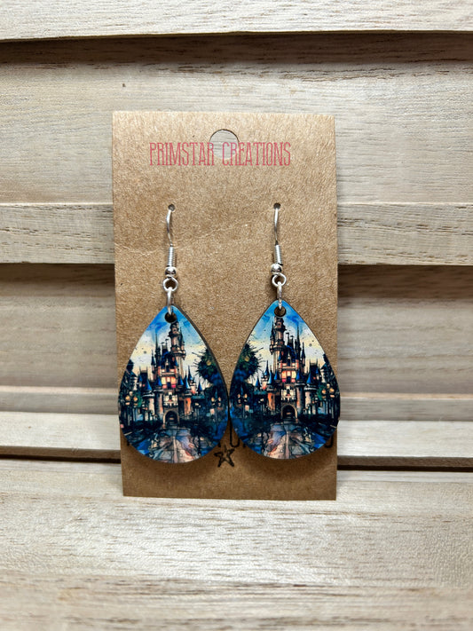 Watercolor Magical Castle Teardrop Earrings