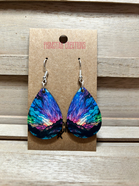 Watercolor Northern Lights Teardrop Earrings