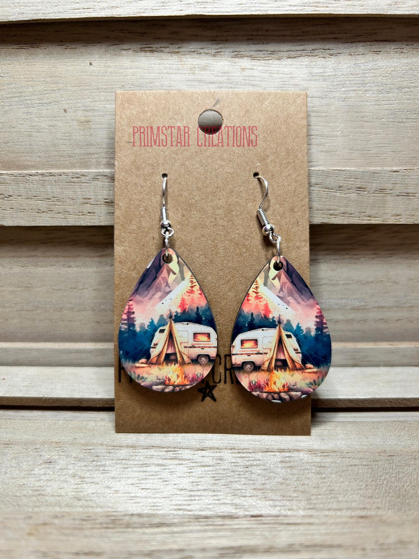 Watercolor Camping Teardrop Earrings