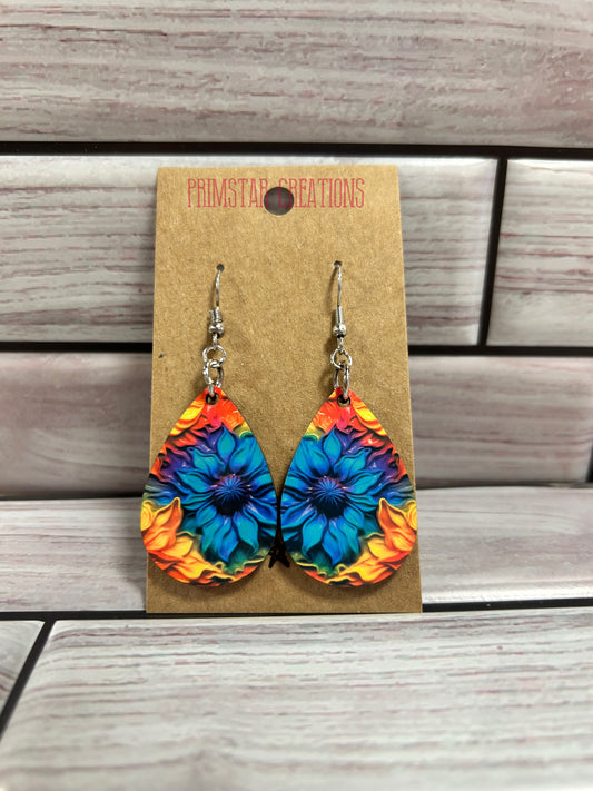 Rainbow Flower Teardrop Earrings