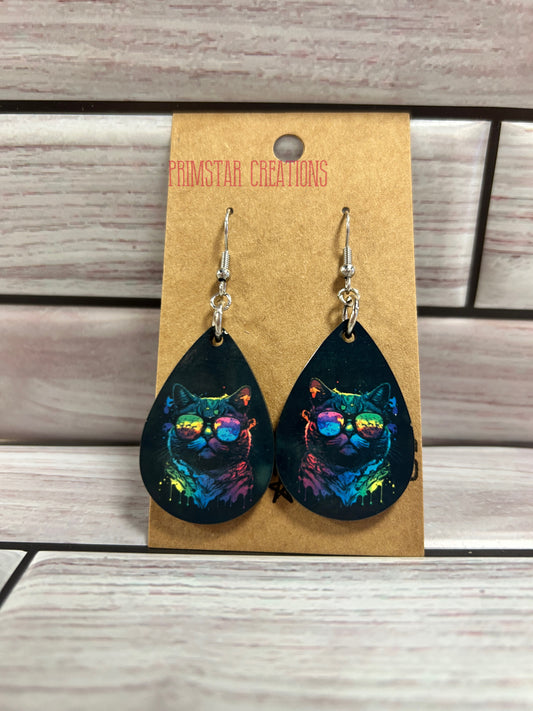 Rainbow Cat Teardrop Earrings