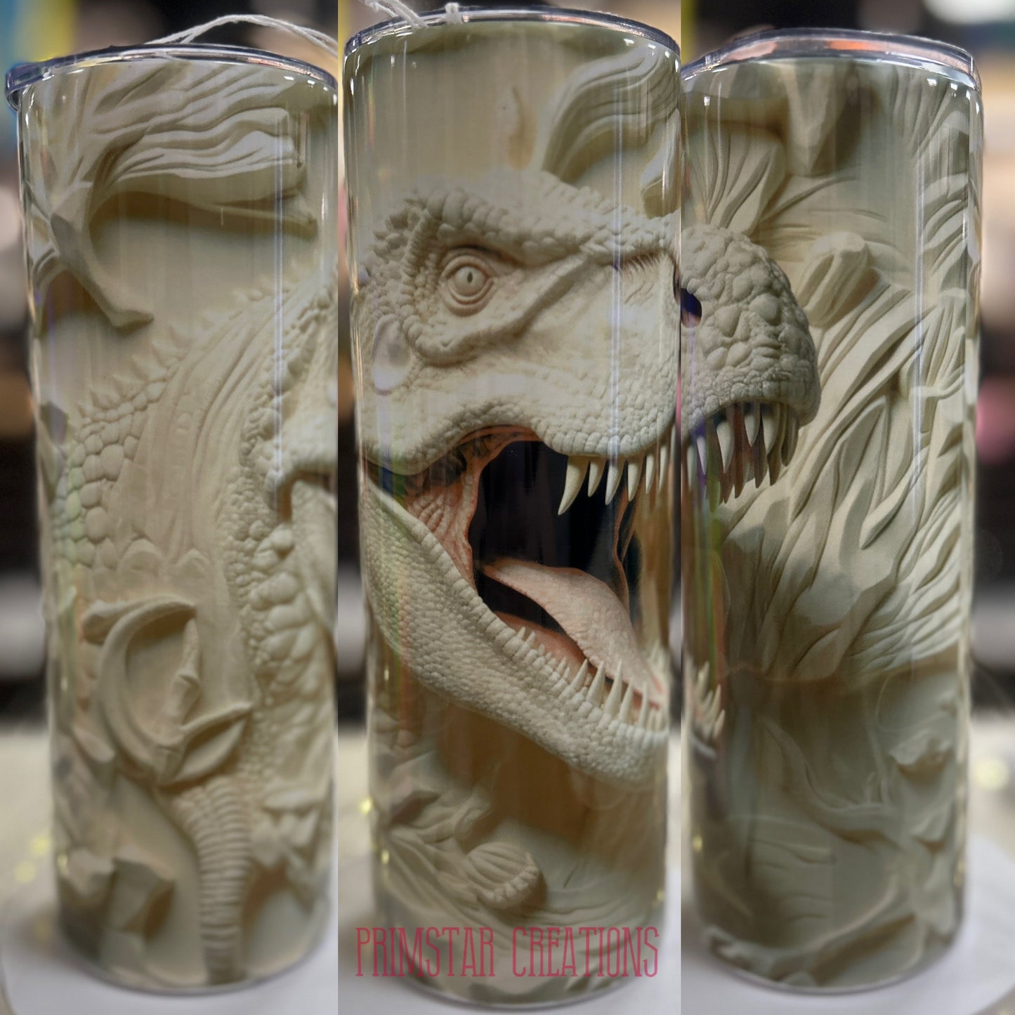 White 3D T-Rex 20oz Tumbler