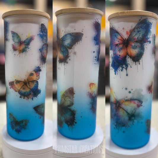 Blue Ombre Butterfly 25oz Glass Tumbler