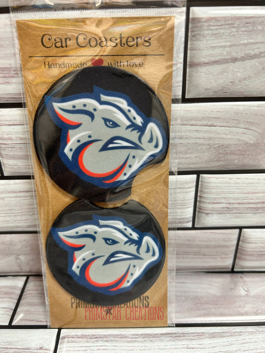 Iron Pigs Neoprene Car Coasters, Set of 2