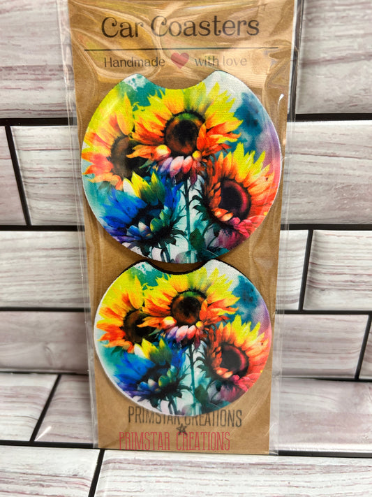 Watercolor Flowers Neoprene Car Coasters, Set of 2