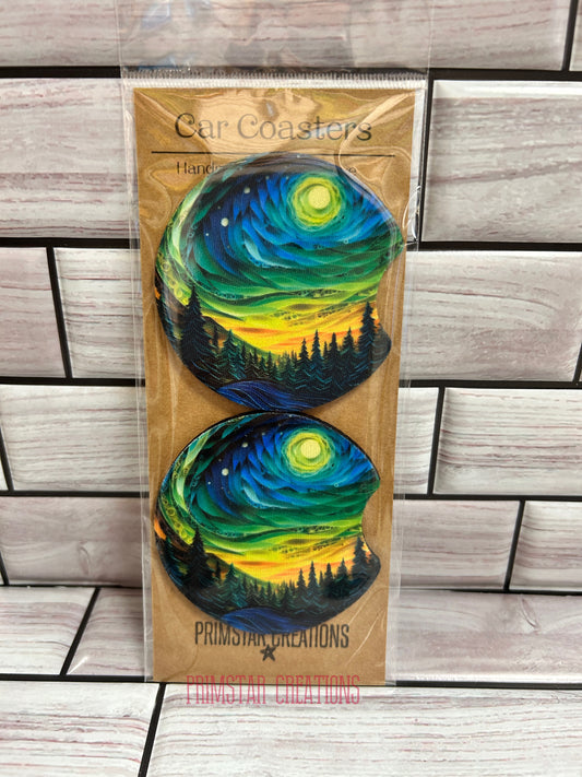 Paper Northern Lights Neoprene Car Coasters, Set of 2