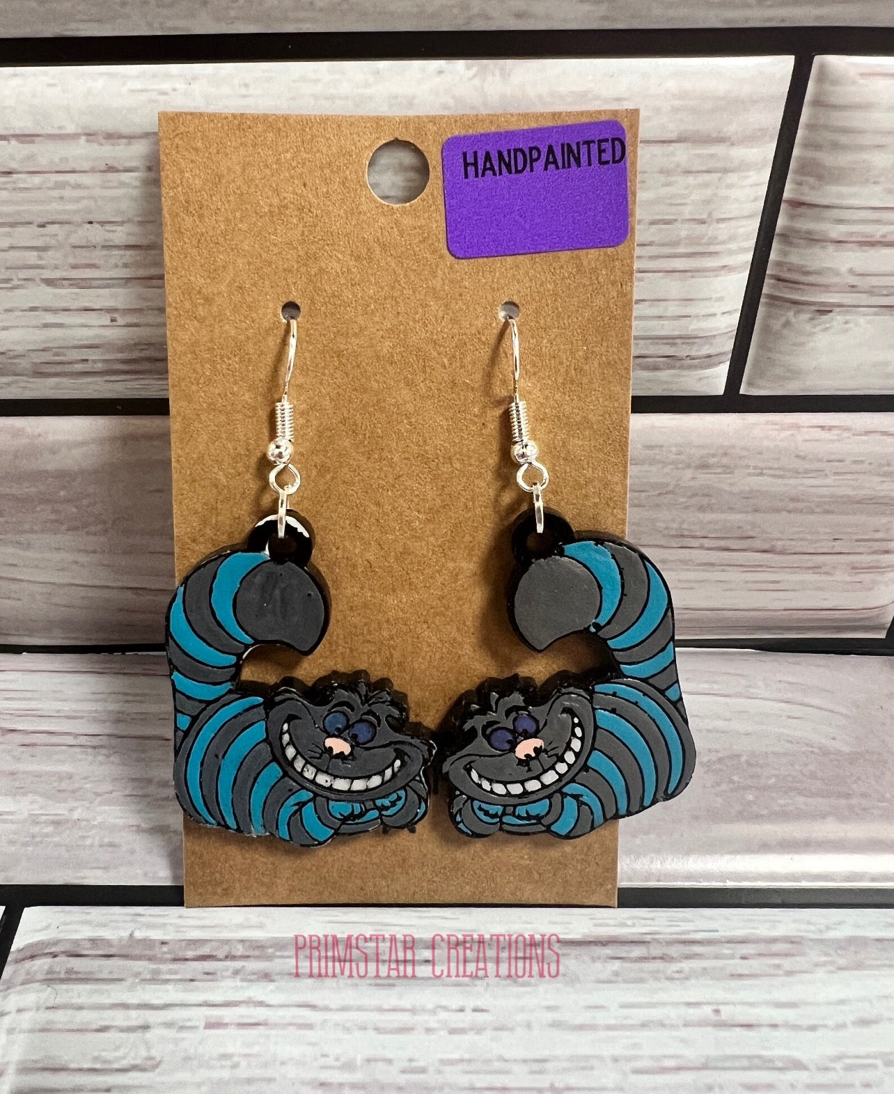 Cheshire Cat Handpainted Dangle Earrings (Tim Burton Inspired)