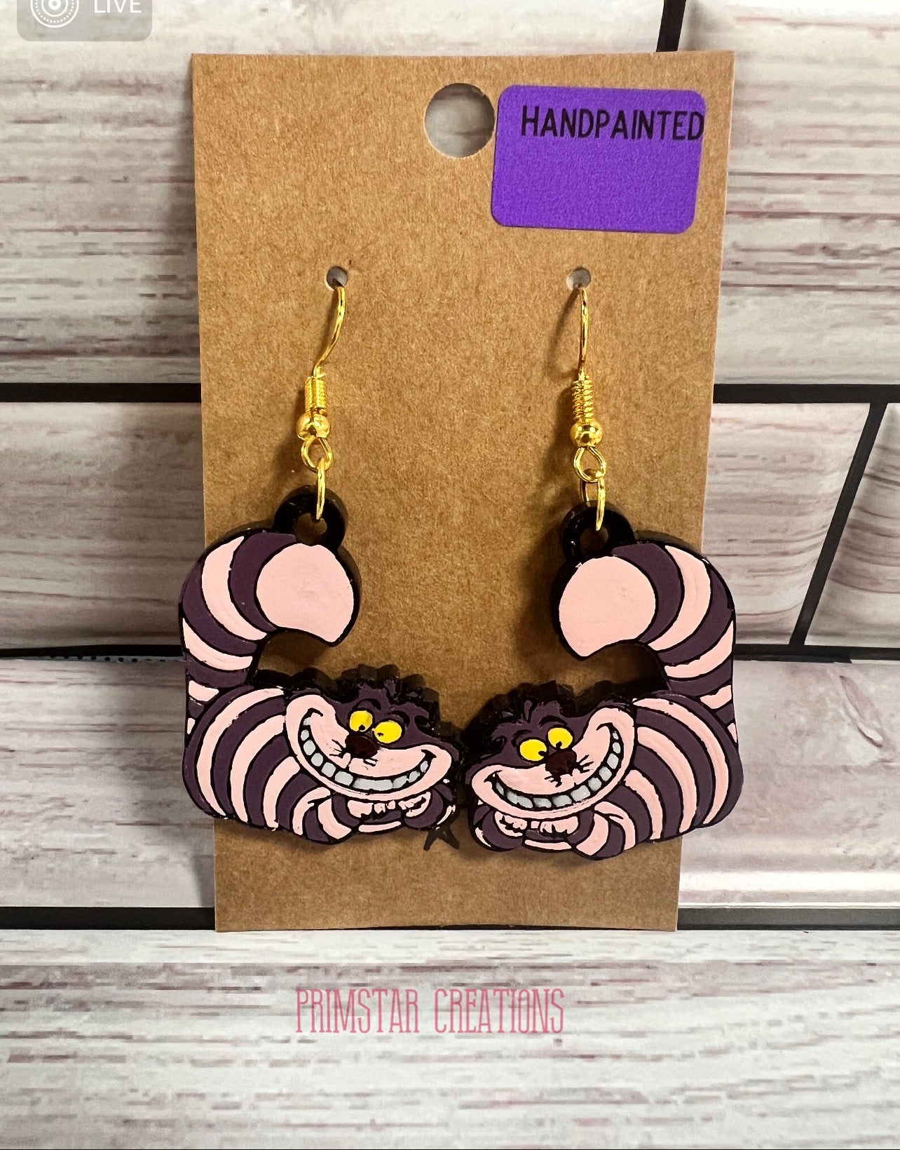 Cheshire Cat Handpainted Dangle Earrings