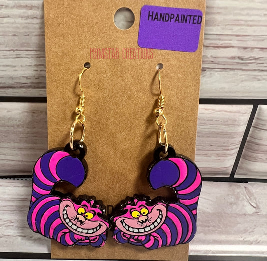 Cheshire Cat Handpainted Dangle Earrings