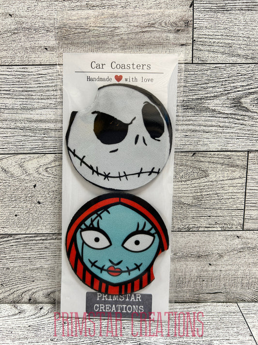 Jack & Sally Neoprene Car Coasters, Set of 2